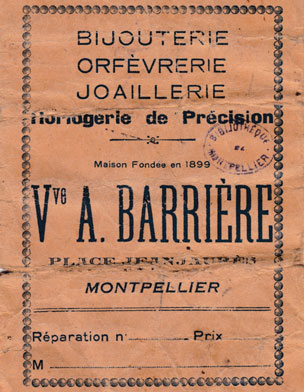 Certificat d’orfèvre joaillier d’Antoine Barrière